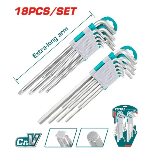 TOTAL - Juego de llaves allem y torx extra largas 18Pzs